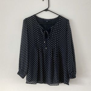 Tommy Hilfiger Navy and White Polka Dot Blouse Small